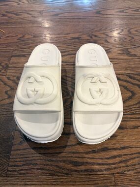 Gucci Interlocking GG Platform Rubber Slide Sandals Off White
